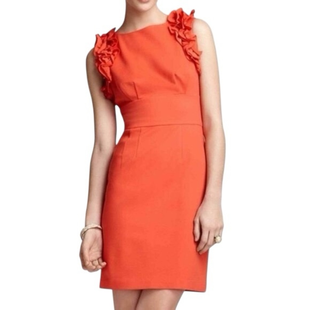 Trina Turk Coral Orange Ruffle Sleeveless Sheath Dress Size 10